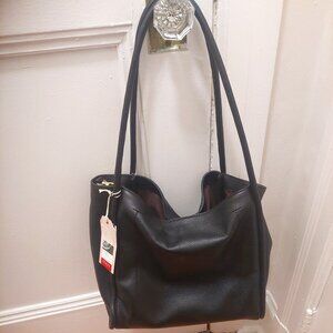 100% Auth DIVINA FIRENZE Made In Italy Black Leather Large Tote NWT !!!